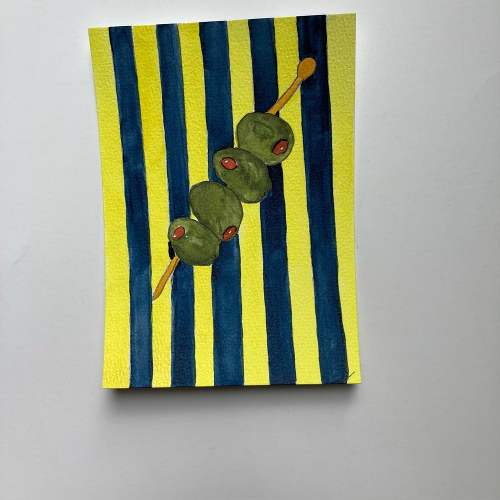 Striped Watercolor Art with Olives